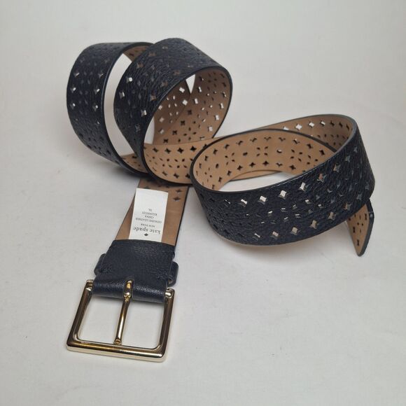 Kate Spade Belt Soft Leather Black Logo Women XL (49x1.5) Perforated Laser Cut main image 9